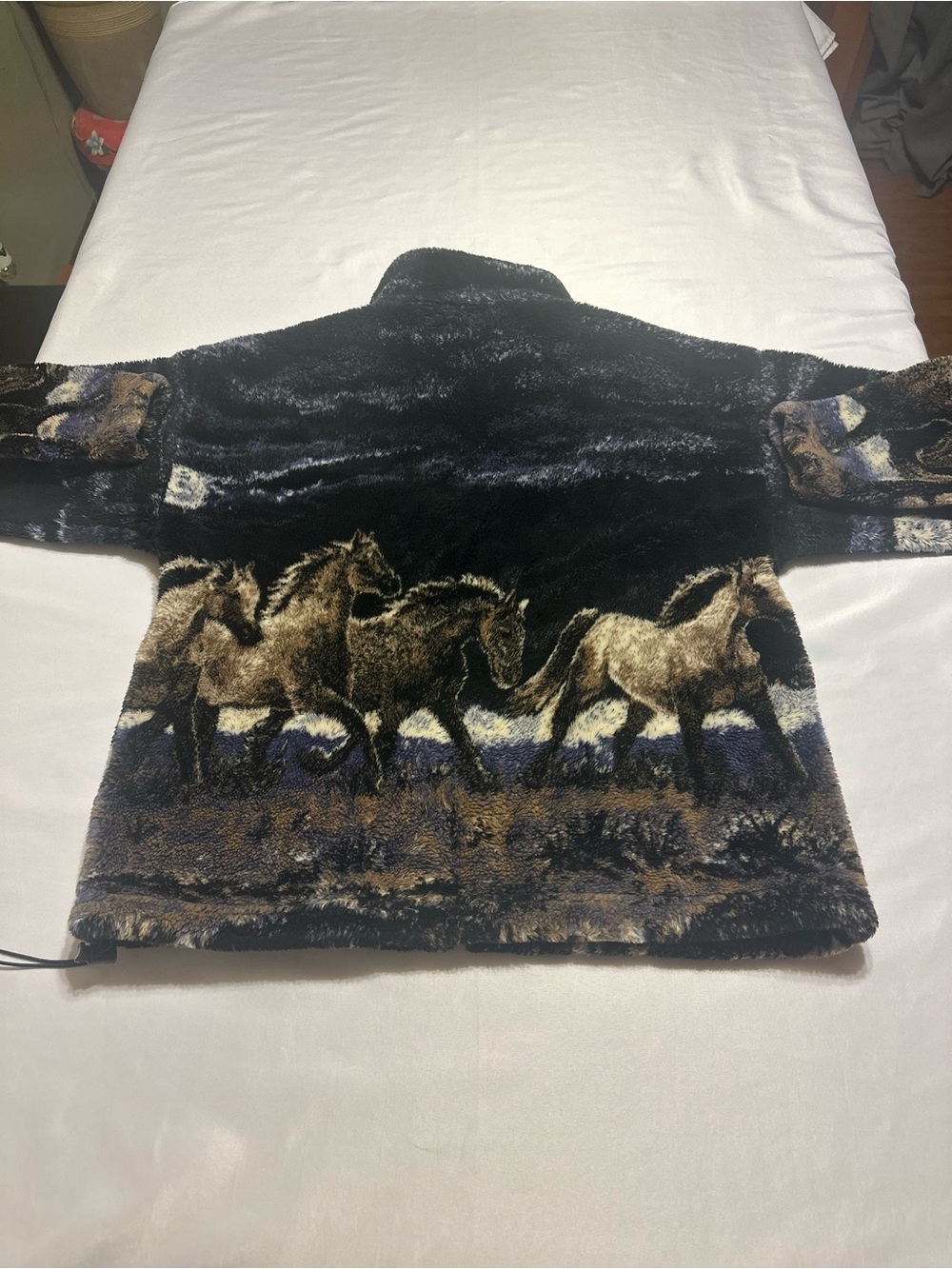 90’s VINTAGE Mazmania Black Horse-Print fleece plush jacket Unisex - Picture 12 of 16